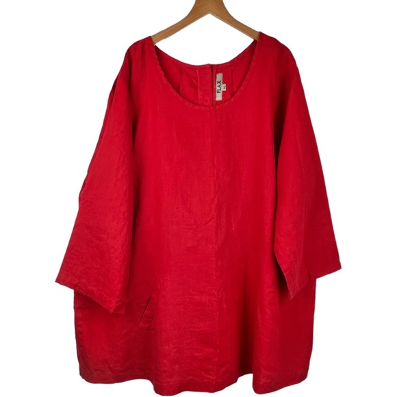 New FLAX Back Up Linen Tunic Shirt 3G 3X Cherry Red - Picture 5 of 9